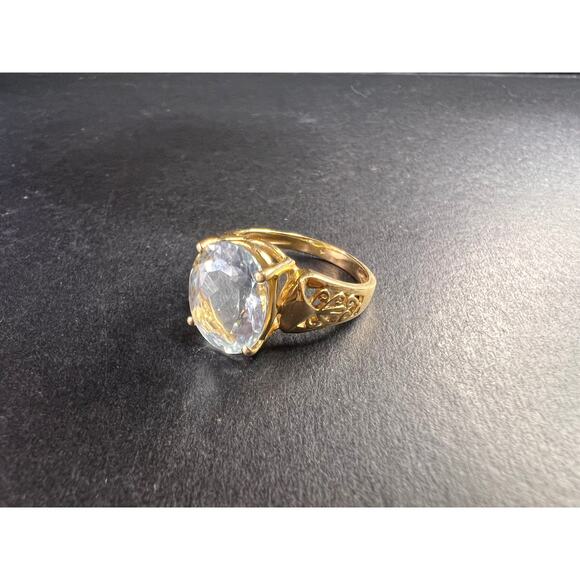 Vintage 14K Gold Aquamarine Solitaire Ring Filigree Statement Size 7 - Picture 16 of 16